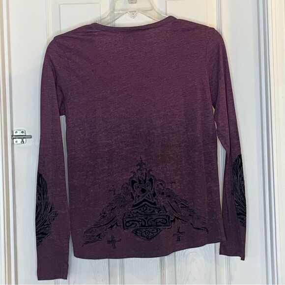 Harley Davidson Purple Embellished Long Sleeve Top Tie Front Size Large - Picture 2 of 10